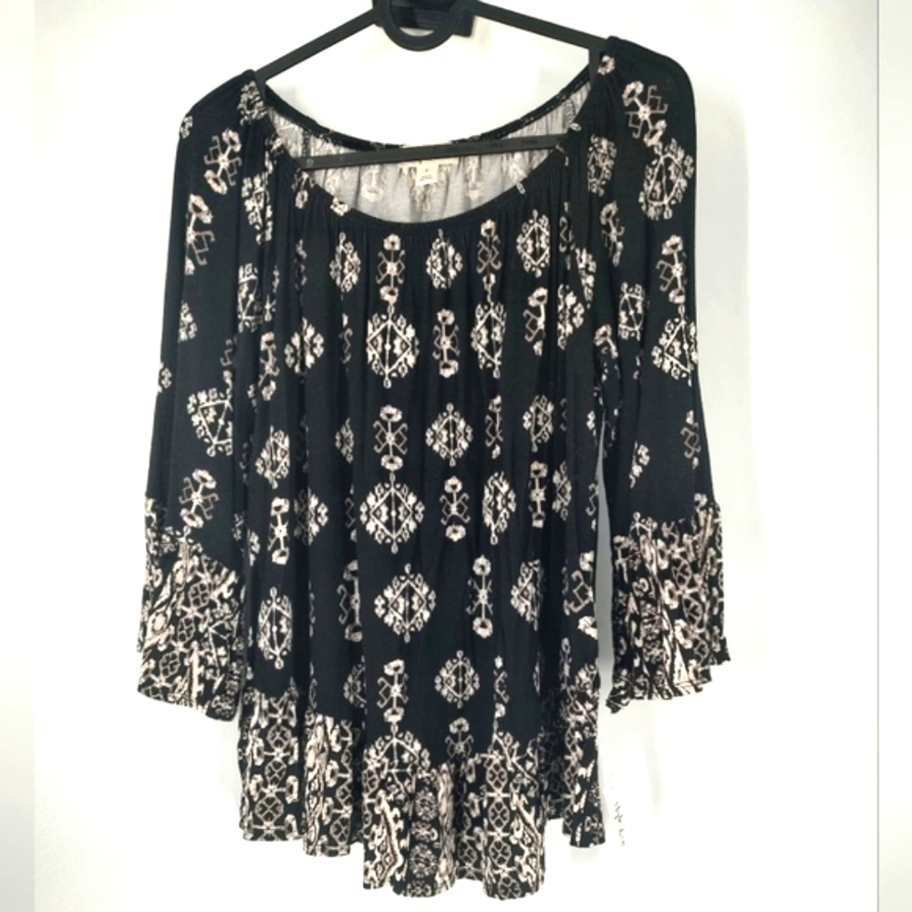 Style & Co Black Western Long Sleeve Blouse Size S, NWT